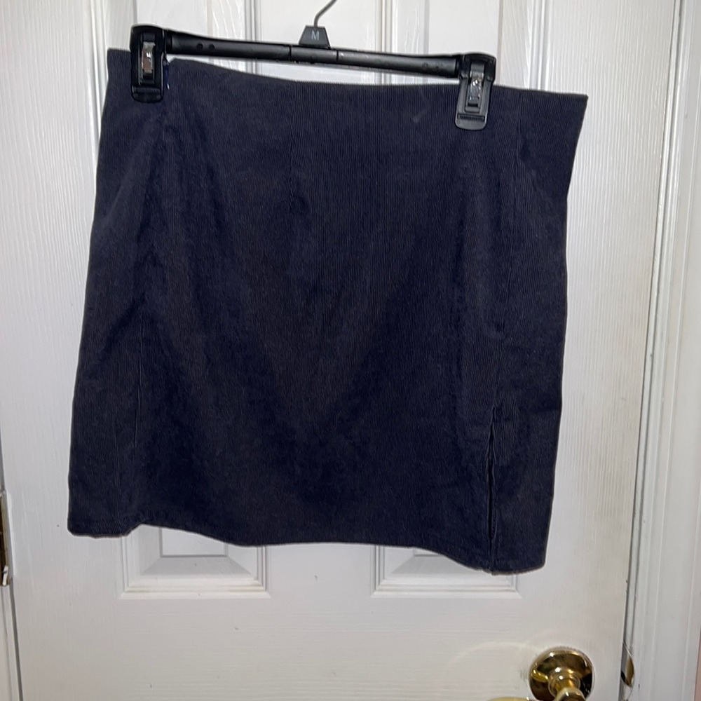 CORDUROY BLUE SKIRT WITH SLIT